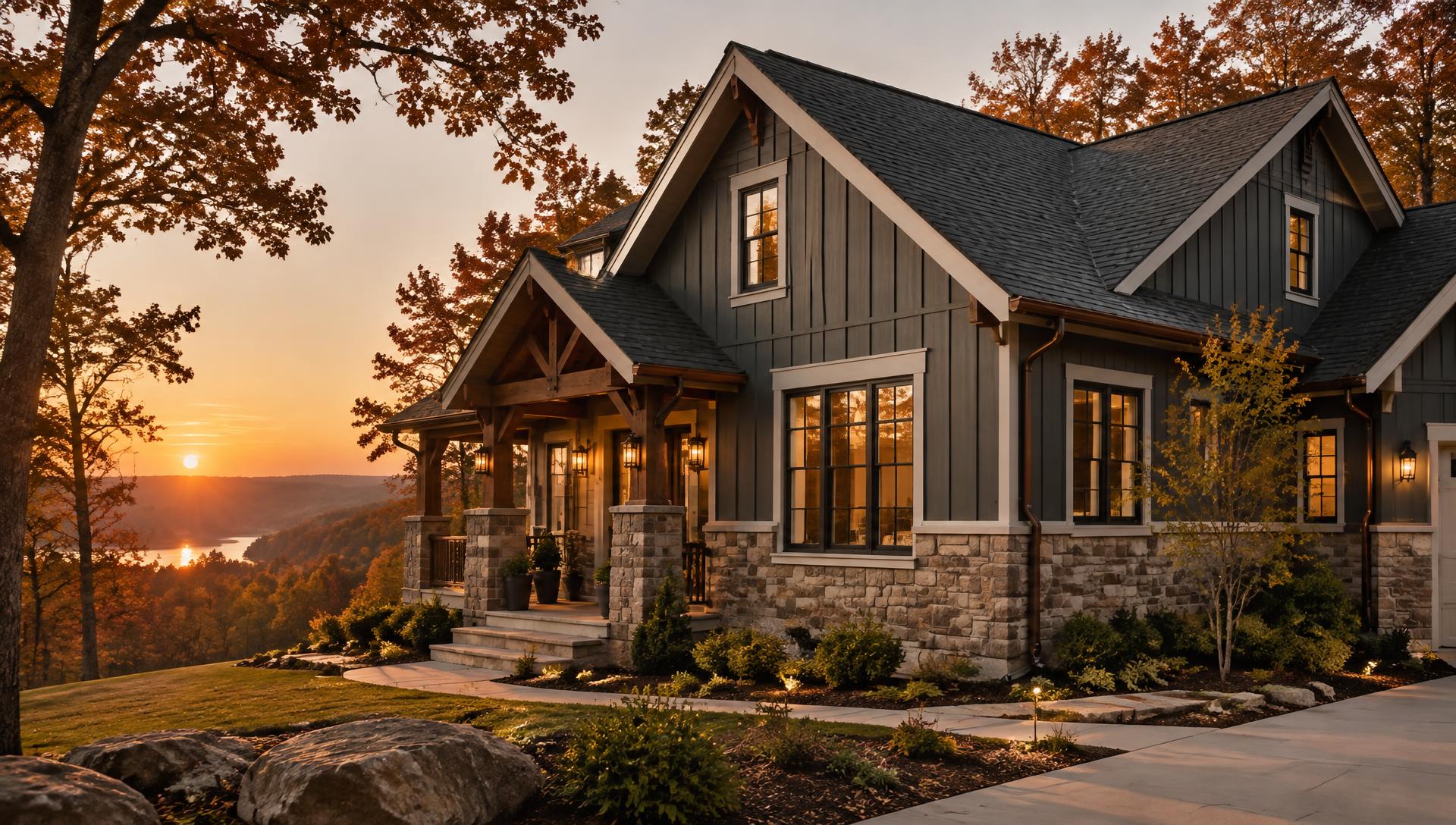 Craftsman home in the Ozarks with new bronze gutters and siding