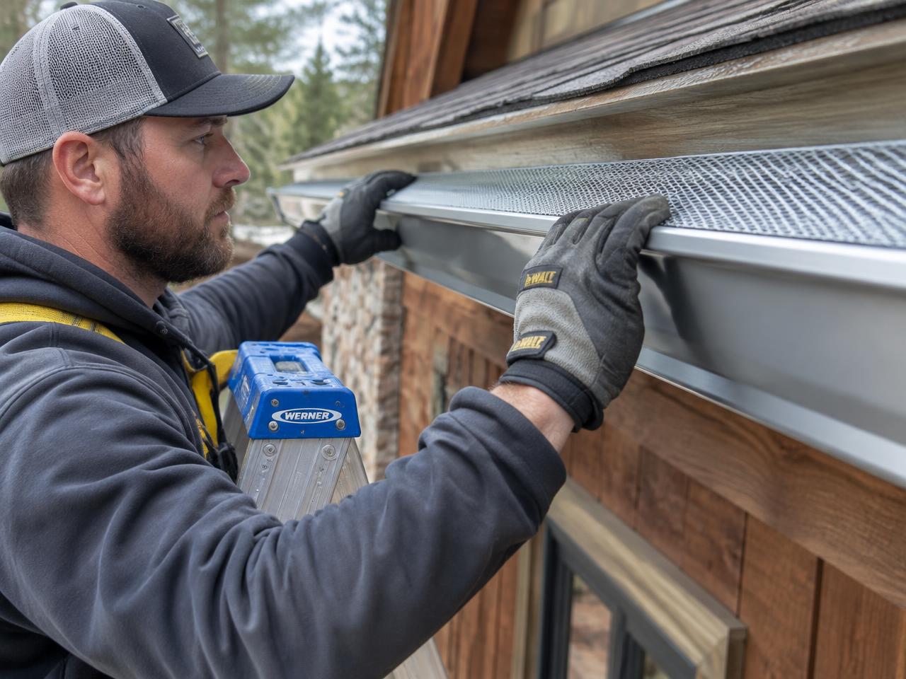 Installing seamless gutter with gutter guard